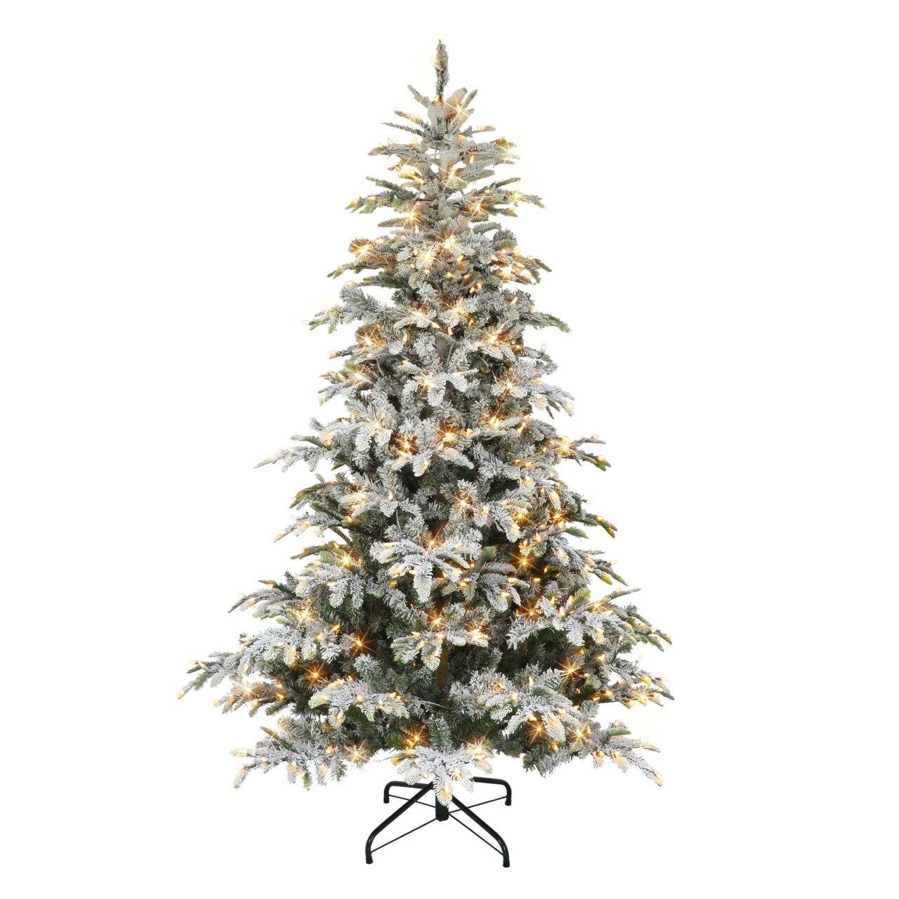 CC Christmas Decor Pre-lit Full Artificial Flocked Aspen Fir Christmas Tree - 7.5’ - LED Lights